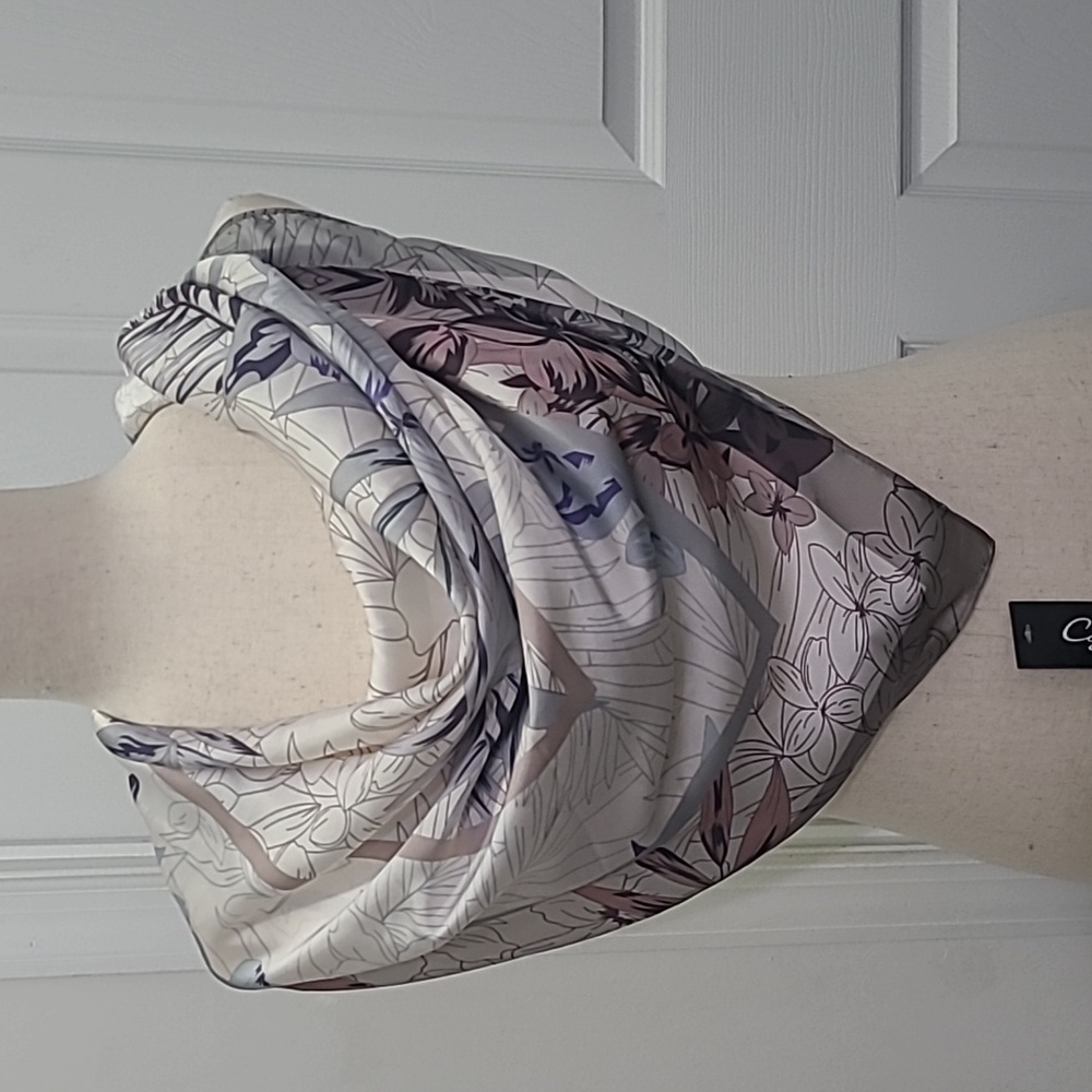 Cejon Floral Patterned Square Scarf - Gray and Brown